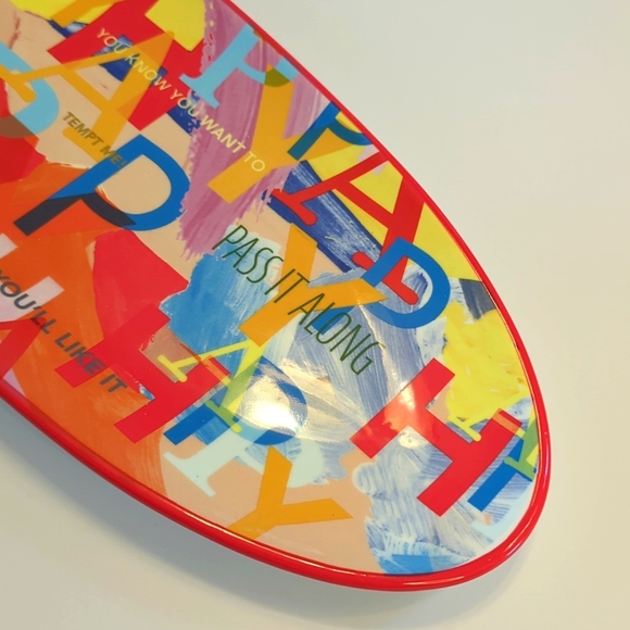 Anthropologie Happy Ceramic Tray Serving Platter Decor Multicolor Inspirational - Picture 4 of 5